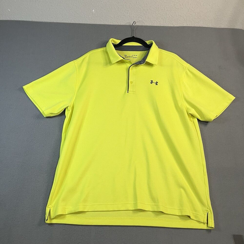 Under Armour Polo Shirt Mens Size XL Neon Yellow Short Sleeve Golf Performance